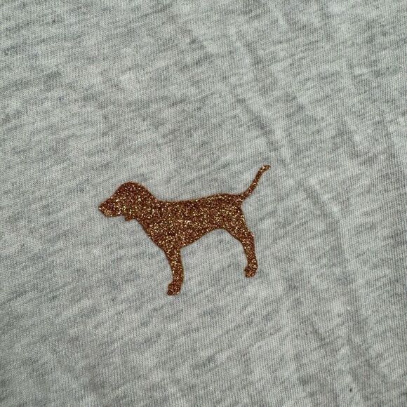 PINK Victorias Secret Rosegold Gray Glitter Logo T-Shirt Small - Picture 5 of 5